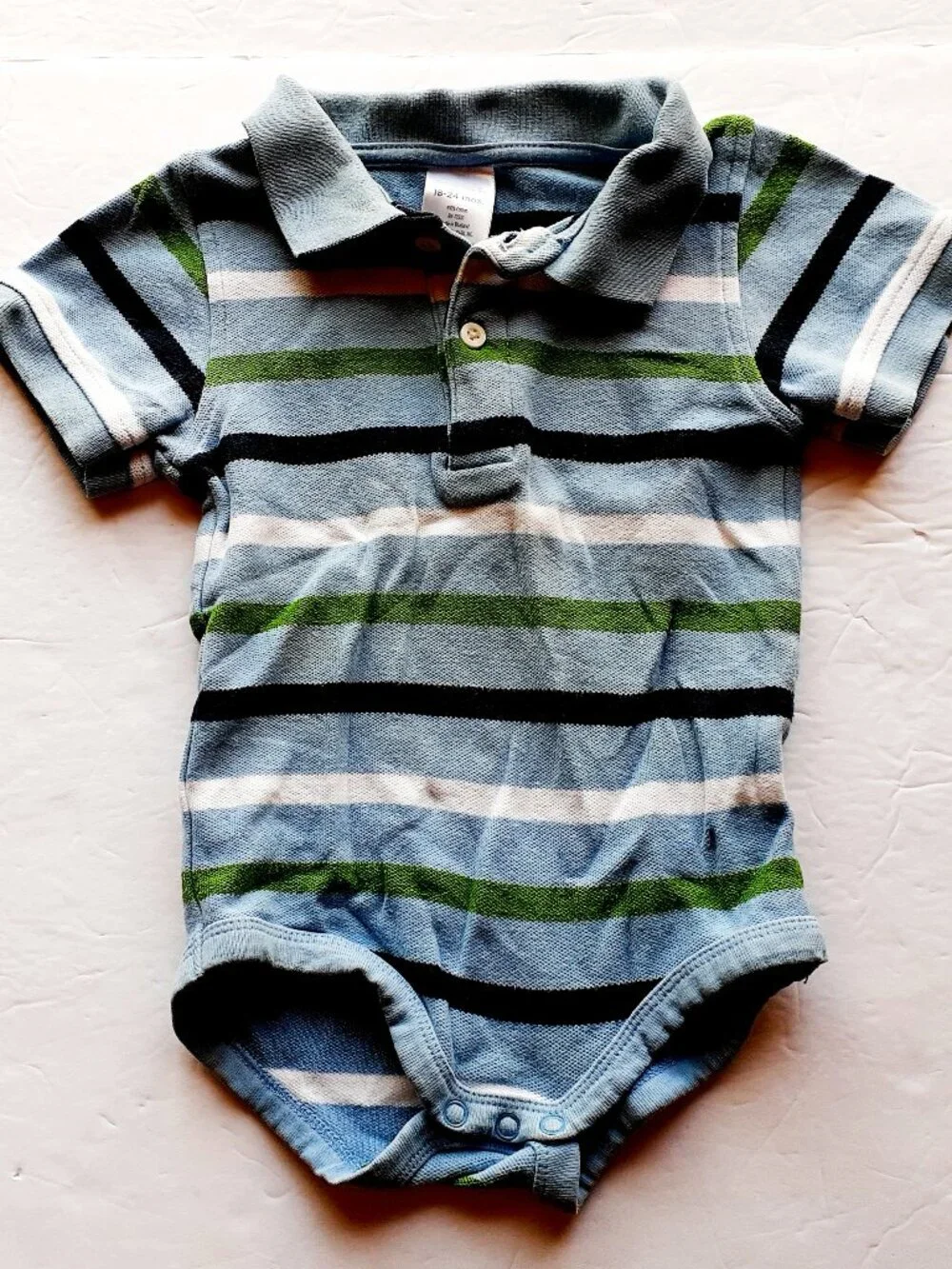 Gymboree Boys Shirt Polo Bodysuit Blue Stripe Short Sleeve 18-24 Months